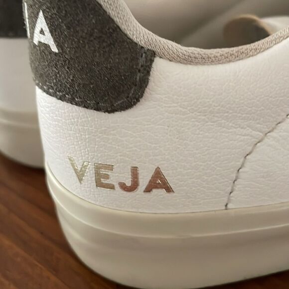 Veja Campo White Leather Sneakers with Gray Suede Logo - Picture 6 of 9